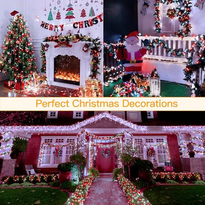Ollny Red and White Christmas Lights, 400LED 131FT String Light with Remote - color: Red and White, size: 400 LEDs
