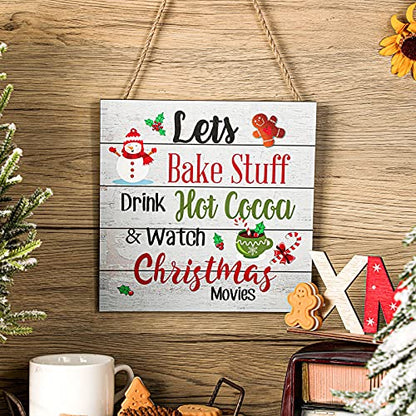 Blulu Christmas Wooden Sign Hot Cocoa Baking Quote Hanging Plaque,Classic - color: Wood