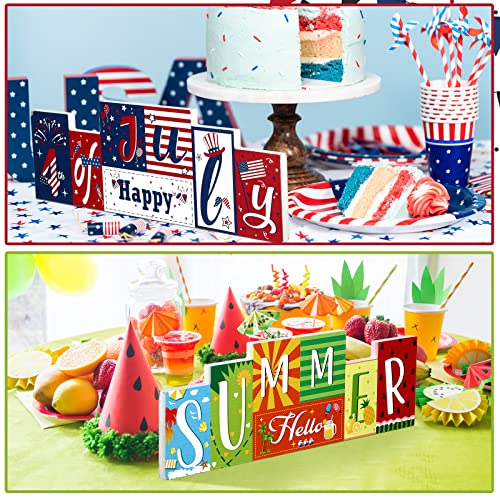 Hello Summer Table Decor Beach Party Centerpiece Wooden Sign for Home Office Indoor Outdoor Tiered Tray Shelf - style: Flag