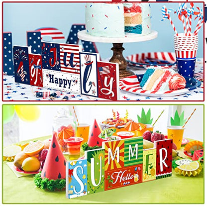 Hello Summer Table Decor Beach Party Centerpiece Wooden Sign for Home Office Indoor Outdoor Tiered Tray Shelf - style: Flag