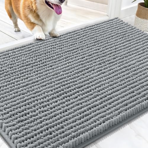OLANLY Dog Door Mat for Muddy Paws 30x20, Extra Absorbent Chenille Mud Mat - color: Grey, size: 30" X 20"