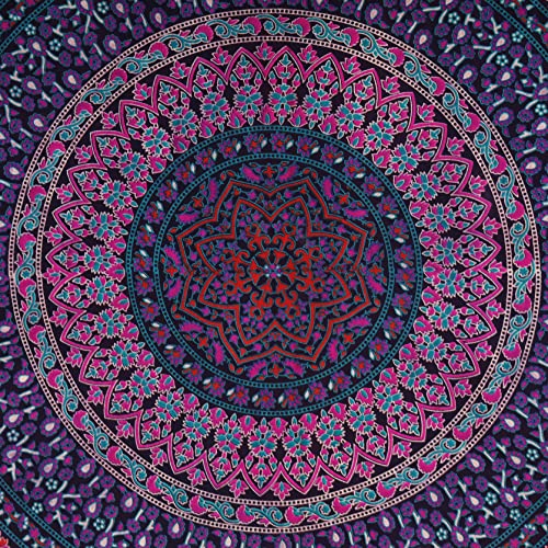 Bless International Indian-hippie-gypsy Bohemian-psychedelic Cotton-mandala Wall-hanging-tapestry-multi-color Large-mandala Hippie-tapestry (Purple Pink, King (88x104Inches)(225x265Cms)) - color: Purple Pink, size: 104"L x 88"W