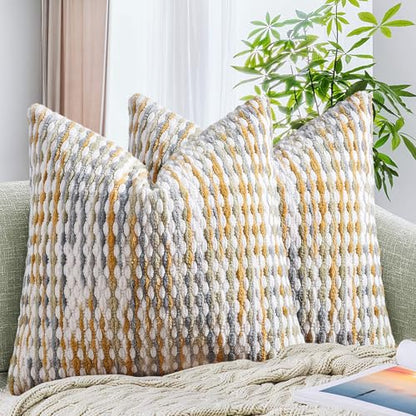 AmHoo Set of 2 Boho Chenille Pillow Cover,18 x 18-Inch Grey - color: Grey, size: 18" x 18" (Pack of 2)