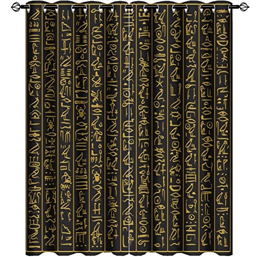Vintage Egypt Curtains - Abstract Egyptian Ancient Culture Black Gold Hieroglyph Symbol Window Curtain Room Darkening Blackout Curtains Thermal Insulated Grommet Curtains 2 Panels 45L x 21W - color: Vintage Egypt, size: 42"W x 45"L (Pack of 1)