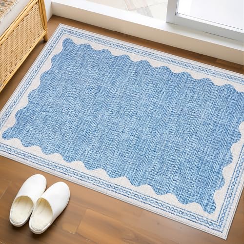 GarveeHome Scalloped Rug - color: Beige, size: 2' x 4' (Rectangular)