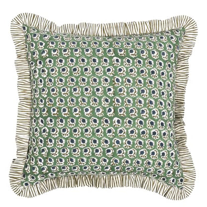 Ridhi Basil Green Block Print Ruffle Pillow Covers 16x16 Inch Set of 2 - color: Basil Green, size: 16" x 16" (Pack of 2)