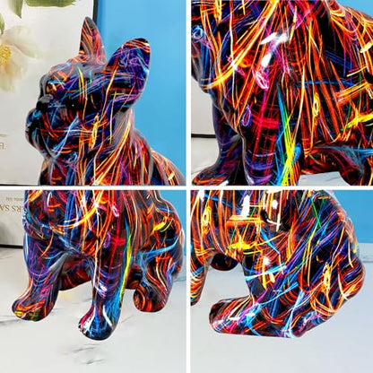 French Bulldog Statue Sculpture Sitting Graffiti Dog Home Decor Figurine - color: A2