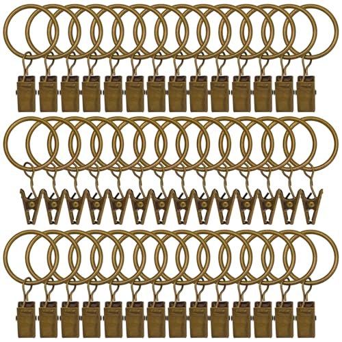 42 Pack Curtain Rod Clip Rings, 1" Interior Diameter, Metal, Drapery Ring with Clips, Strong, Rustproof, Vintage Bronze - color: Bronze, size: 1"-42pack