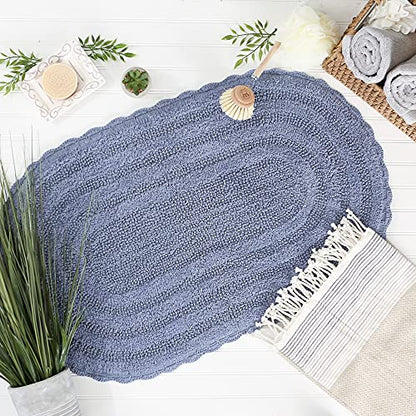 DII Crochet Collection Reversible Bath Mat, Large Oval, 21x34, Stonewash Blue - color: Stonewash Blue, size: 1'9" x 2'10" (Oval)