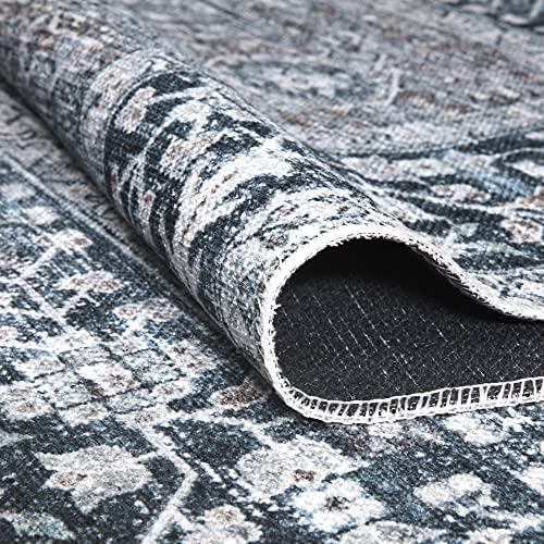 Bloom Rugs Caria Washable Non-Slip 3x5 Rug - Navy Blue Traditional Area Rug for Living Room, Bedroom, Dining Room, and Kitchen - Exact Size: 3' x 5' - color: Navy Blue, size: 3' x 5' (Rectangular)