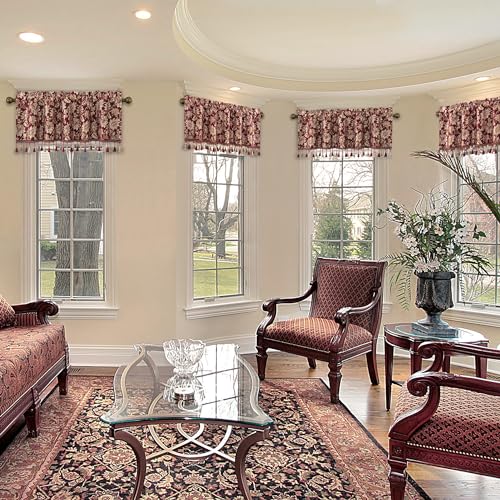 Loom and Mill Elegant Damask Floral Valances for Windows, Rusty Red,54"x18" - color: Rusty Red