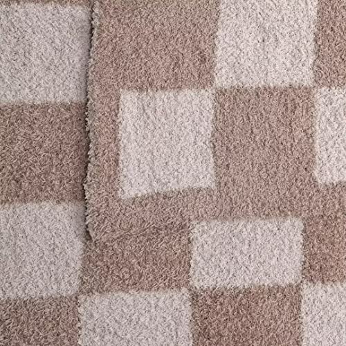 Ultra Soft Checkered Blanket Cozy Buffalo Check Throw Fluffy Knitted Reversible Throw Blanket Lightweight Fleece Checkerboard Grid Blanket for Sofa Couch Bed Travel, Linen/Warm Gray, 51''x63'' - color: Linen/Warm Gray