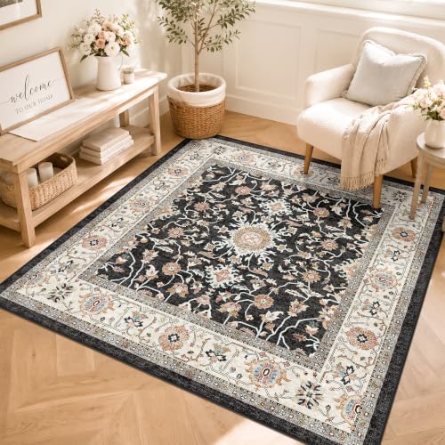 TOPRUUG Square Entryway 4x4 Rug: Non Slip Machine Washable Indoor Carpet for Entry Kitchen Bedroom - Throw Small 4 Foot Wide Rug - Ultra Thin Soft Mat for Living Room Boho Home Decor 4ft Square Black - color: Black, size: 4' x 4' (Square)