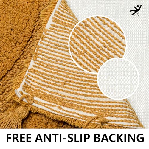 KOEXM Half Circle Boho Bathroom Rugs with Tassels 100% Cotton - color: Mustard Yellow, size: 1'10" x 3'1" (Semicircular)
