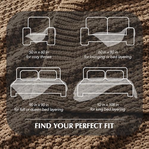 EVERGRACEHOME Chunky Chenille Knit Throw Blanket, 90 x 90, Camel Brown - color: Camel Brown, size: 90" X 90"