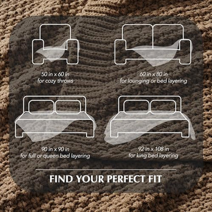 EVERGRACEHOME Chunky Chenille Knit Throw Blanket, 90 x 90, Camel Brown - color: Camel Brown, size: 90" X 90"