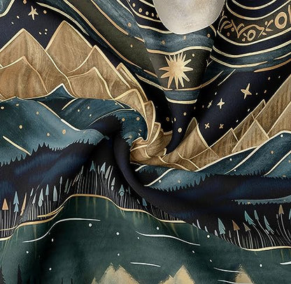 Tapzen Mountain Forest Boho Landscape Moon Stars Tapestry for Bedroom & Living Room (90 x 60 inches) - size: 90"L x 60"W