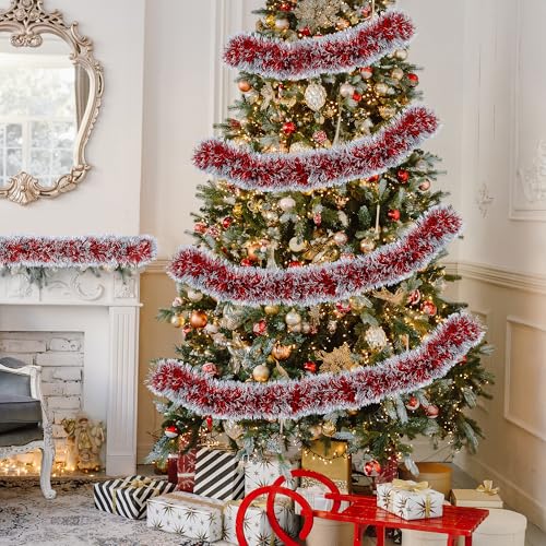 50FT Red Christmas Tinsel Garland Christmas Tree Decoration - color: Red White