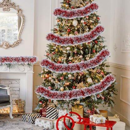 50FT Red Christmas Tinsel Garland Christmas Tree Decoration - color: Red White