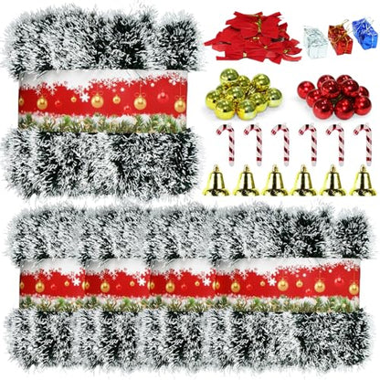 NQN 5 Pack 250Ft Greenery Garland with Snow, Dark Green Snowflake Dots, Artificial Christmas Pine Streamers for Indoor/Outdoor Decorations - size: 250 Feet/Dark green