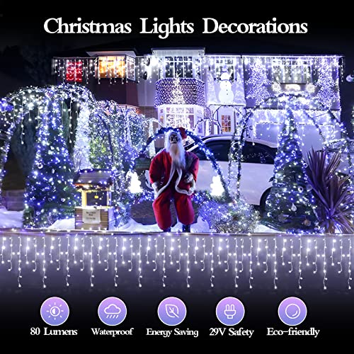 FLVOECN 98FT 960 LED Christmas Lights, Waterproof 8 Modes Ice Lights for Outside with Memory and Timer Hanging Fairy Lights Plug-in Curtain String Lights for Holiday Party Wedding Home (Cool White) - color: Mint Green