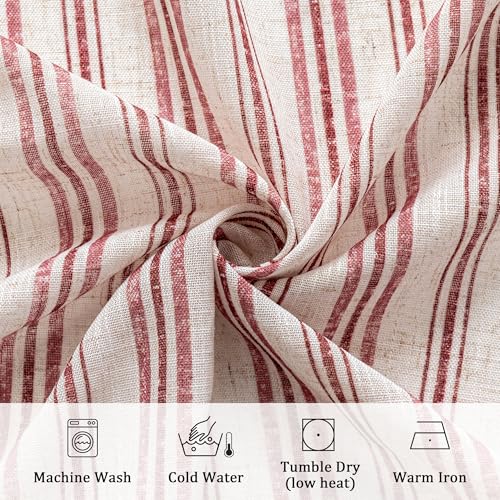MYSKY HOME Red Striped Linen Curtains for Girls Bedroom 63 Inches 2 Panels - color: B-red, size: 52"W x 63"L (Pack of 2)