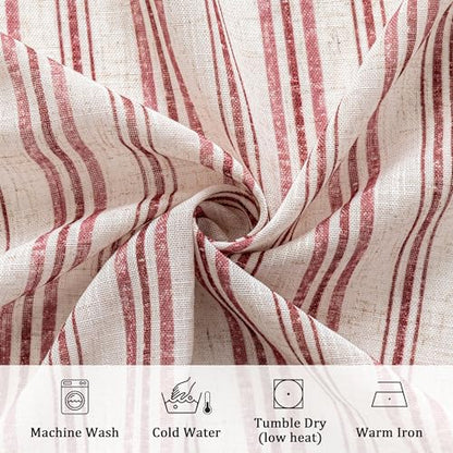 MYSKY HOME Red Striped Linen Curtains for Girls Bedroom 63 Inches 2 Panels - color: B-red, size: 52"W x 63"L (Pack of 2)