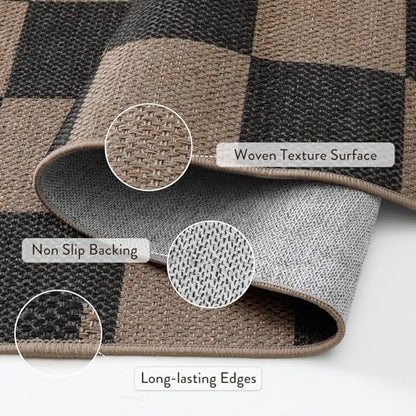 Lahome Checkered Easy Jute Kitchen Runner Rug, 2x8 Outdoor Rugs Washable - color: Chocolate Brown/Checkerboard -1, size: 2'6" x 8' (Runner)