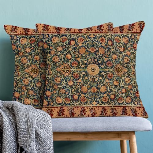 AEIOAE Boho Pillow Covers 18x18 Inch Set of 2,Carpet Pattern Throw Pillows Case,Blue Red Floral Ethnic Design Outdoor Decorative Square Linen Farmhouse Decor Cushion Covers for Home Sofa Bed Couch - color: Navy Blue Red, size: 18" x 18" (Pack of 2)