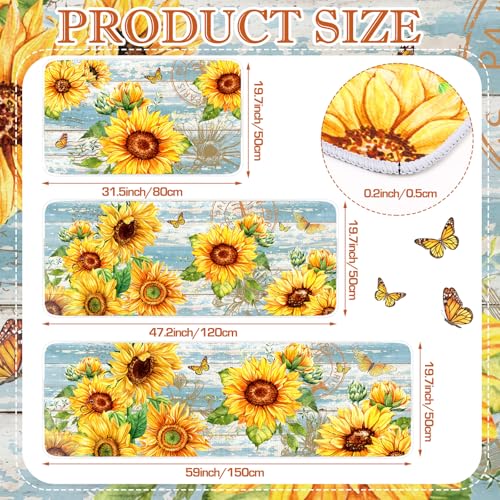 Fourluoo 3 Pcs Sunflower Kitchen Rugs and Mats Set - color: Light Blue
