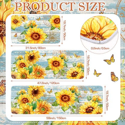 Fourluoo 3 Pcs Sunflower Kitchen Rugs and Mats Set - color: Light Blue
