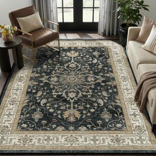 RELEANY Washable Vacuum-Friendly Area Rugs 5'x7' Black/Vintage - color: Black/Vintage, size: 5' x 7' (Rectangular)