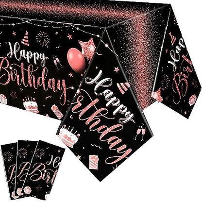 Tudomro 3 Pcs Plastic Happy Birthday Party Tablecloths,Black Rose Gold - color: Black Rose Gold