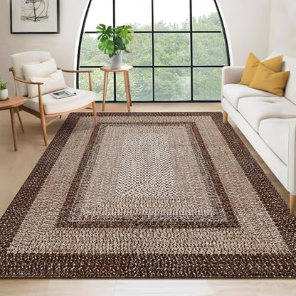 RUGSREAL Washable Bedroom Rug 4x6 Living Room Braided Print Floor Cover - color: Brown, size: 4' x 6' (Rectangular)
