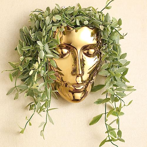 Face Vase,Ceramic Female Form Vase,Modern Sculpture Planter Pot,Human Face Dried Flower Shaped Vase,Wall Hanging Plant Pot for Home Decor Centerpieces, Office or Outdoor Hanging Decor Gold - color: Gold