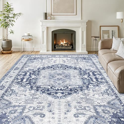 Washable 5x7 Area Rugs, Non Slip Rug for Living Room Navy/Blue - color: Navy/Blue, size: 5' x 7' (Rectangular)