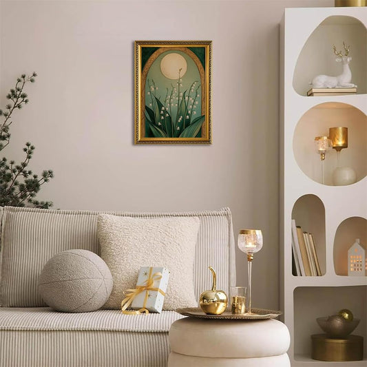 Lily of the Valley Wall Art Moody Picrure Wall Decor Dark Floral Canvas Art - color: Green Floral, size: 16"L x 12"W