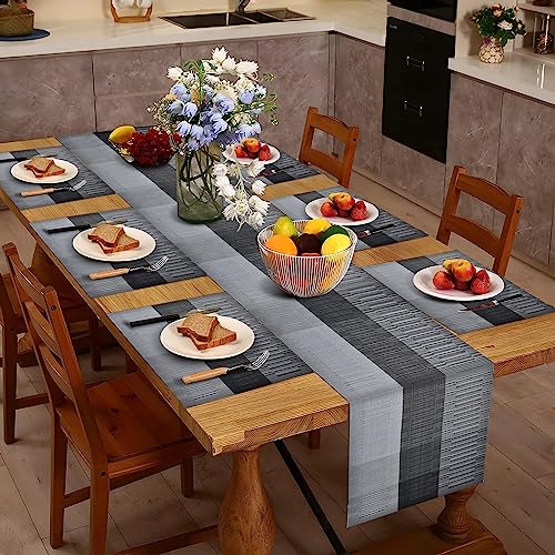 Aofmee Table Runner and Placemats Set of 6 Washable, Heat Resistant Place Mats with Table Runner, Woven Vinyl Table Placemats for Dining Table, Stain Resistant Kitchen Table Mats Sets, Easy to Clean - color: Black, size: Set of 7