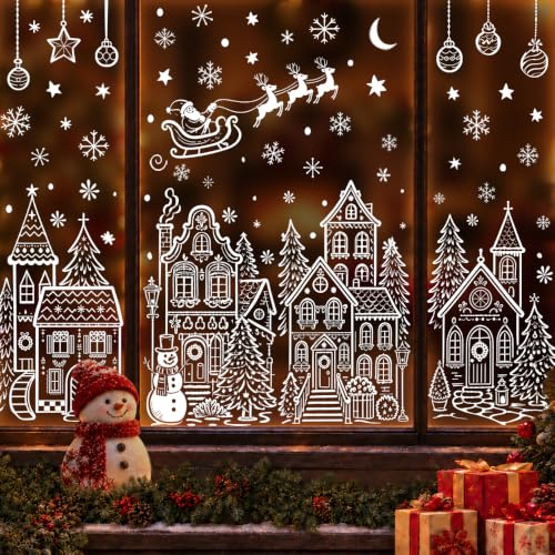 Extra Large Village Christmas Window Clings, Winter White House Stickers - color: Christmas Village