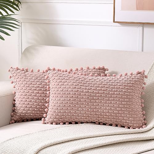 Fancy Homi 2 Packs Dusty Pink Decorative Throw Pillow Covers 12x20 Inch for Couch Bed Sofa, Modern Farmhouse Boho Home Decor, Soft Cute Plush Corduroy Cushion Case 30x50 CM - color: Dusty Pink, size: 20" x 12" (Pack of 2)