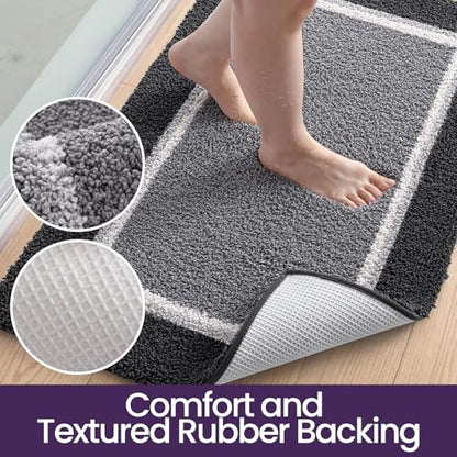 DEXI Bathroom Rugs 43x24, Soft Absorbent Bath Mat, Dark Grey - color: Dark Grey, size: 43" X 24" (Rectangular)