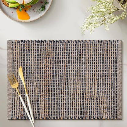 Cotton/Jute Placemats Set of 4-13x19 Inch - Natural Grey Charcoal - color: Natural - Grey Charcoal