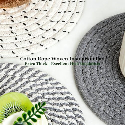 Gray Cotton Placemats Set of 4, 7 Inch Round Mats with Basket