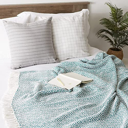 DII Rustic Farmhouse Double Diamond Woven Throw, 50x60, Teal - color: Teal, size: 50x60"