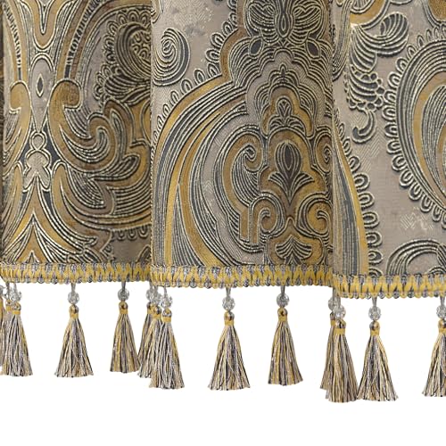 Loom and Mill European Jacquard Valances for Windows Antique Style, 54"x18" - color: Taupe+gold