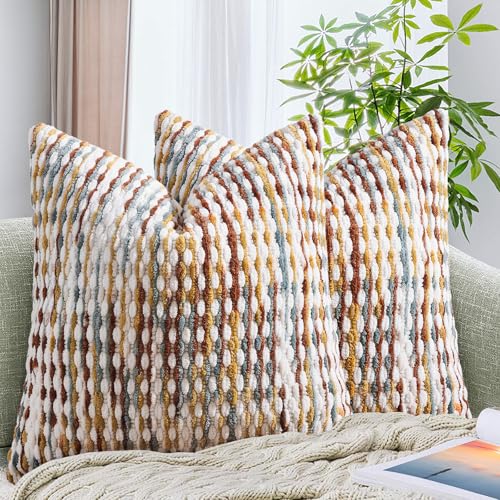 AmHoo Set of 2 Boho Chenille Pillow Cover,18 x 18-Inch Brown - color: Brown, size: 18" x 18" (Pack of 2)