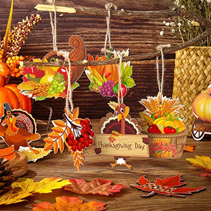 Bucherry 40 Pcs Fall Ornaments for Tree Thanksgiving Wood Decor,Warm Style - style: Warm Style