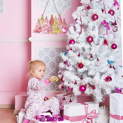 Soaoo Christmas Door Sign Pink Welcome Wooden Hanging Sign - style: Cute Style