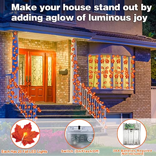 TURNMEON 6 Pack Fall Garland with Lights Enlarged Maple Leaves 60Ft 120LED - size: 6 Pack