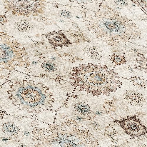 ReaLife Rugs Machine Washable Area Rug Runner - Living Room Bedroom Bathroom Kitchen Entryway Office - Padded Low Pile Stain Resistant Premium - Boho Farmhouse Vintage - Bryn - Beige Seafoam 3' x 5' - color: Bryn - Beige Seafoam, size: 3' x 5' (Rectangula